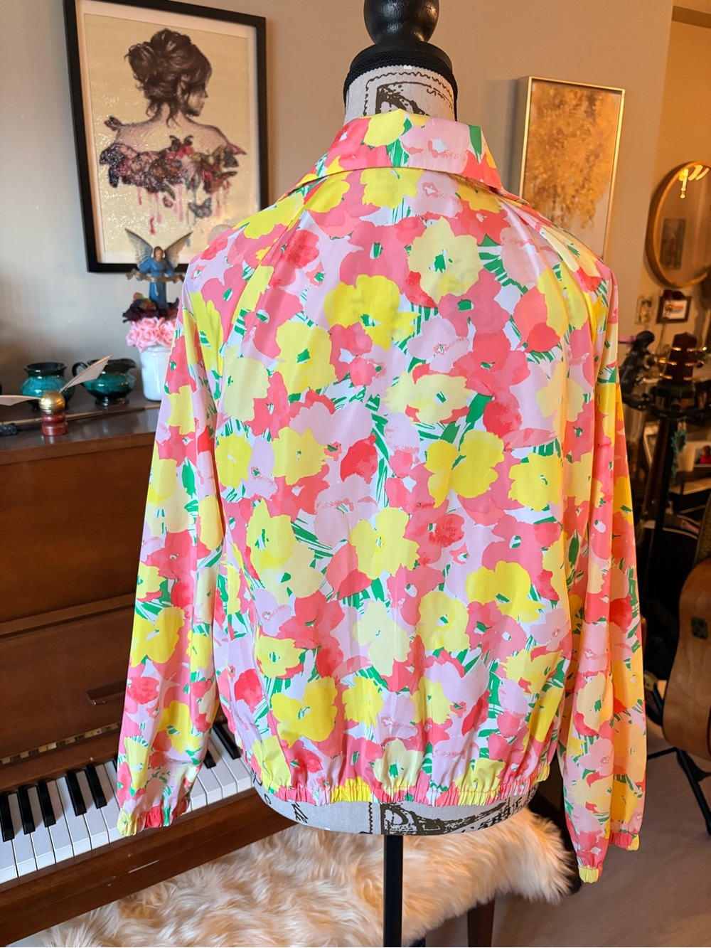 Ruby Rd. Floral Zip-Front lightweight Jacket - Pink & Yellow - Picture 3 of 6
